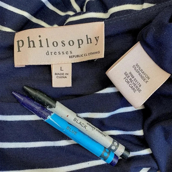 Philosophy Sleeveless Tank Shift Dress Stretchy Knit Size L Navy White Stripes - Picture 16 of 16